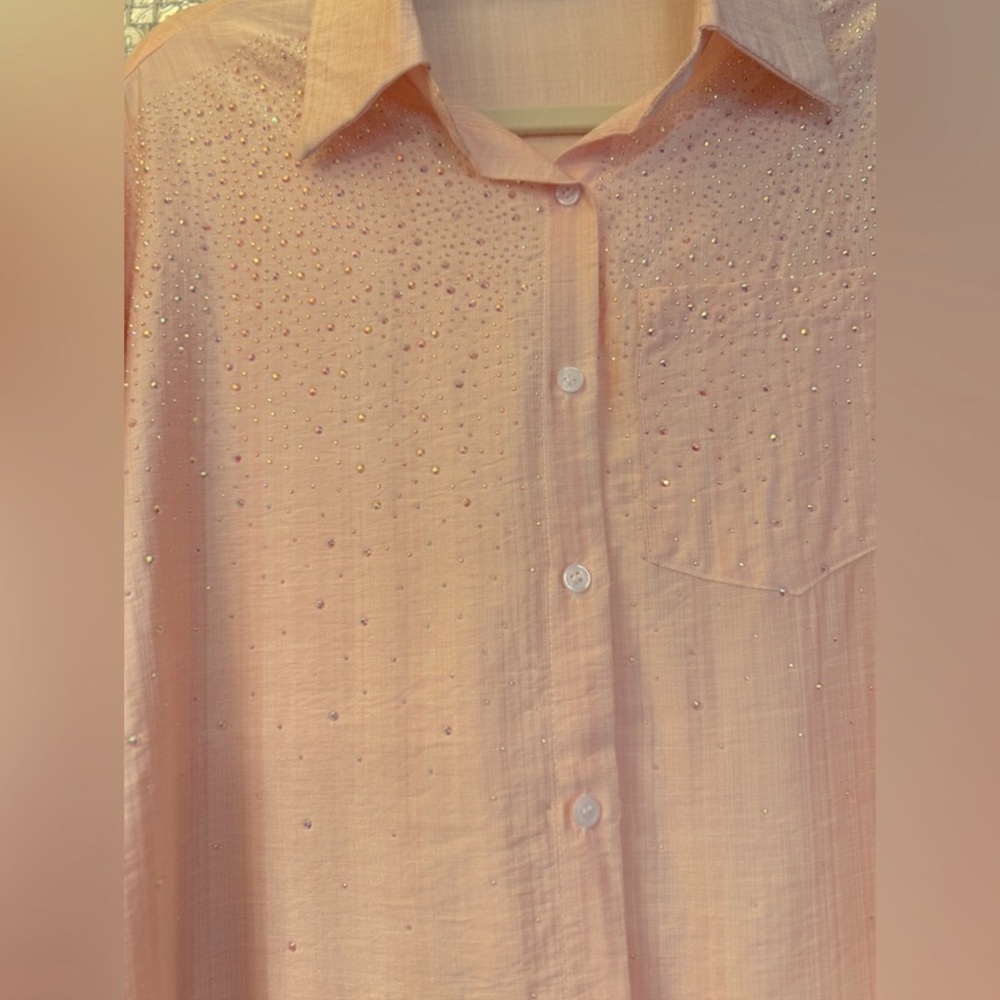 Raining Crystals Luxury Cotton Silk Blend European Style Blouse In Baby Pink - Picture 3 of 5